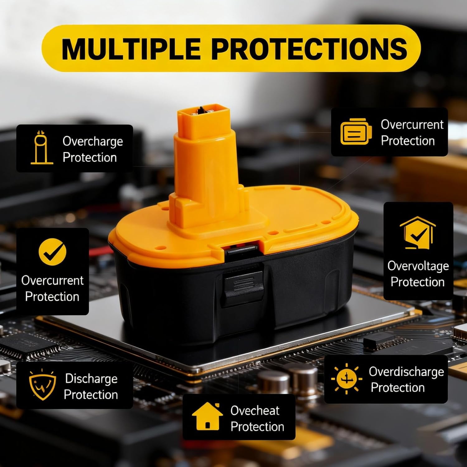 6 Packs 18V Replacement Battery for DeWalt DC9096 18 Volt DE9096 DC9098 DE9098 DE9098 DW9096 DW9095