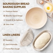 Kikcoin Bread Proofing Basket, Banneton Bread Proofing Basket Set of 2, Round 9 and Oval 10 Bread Bowl with Linen Liner, Bread Lame with 5 Blades