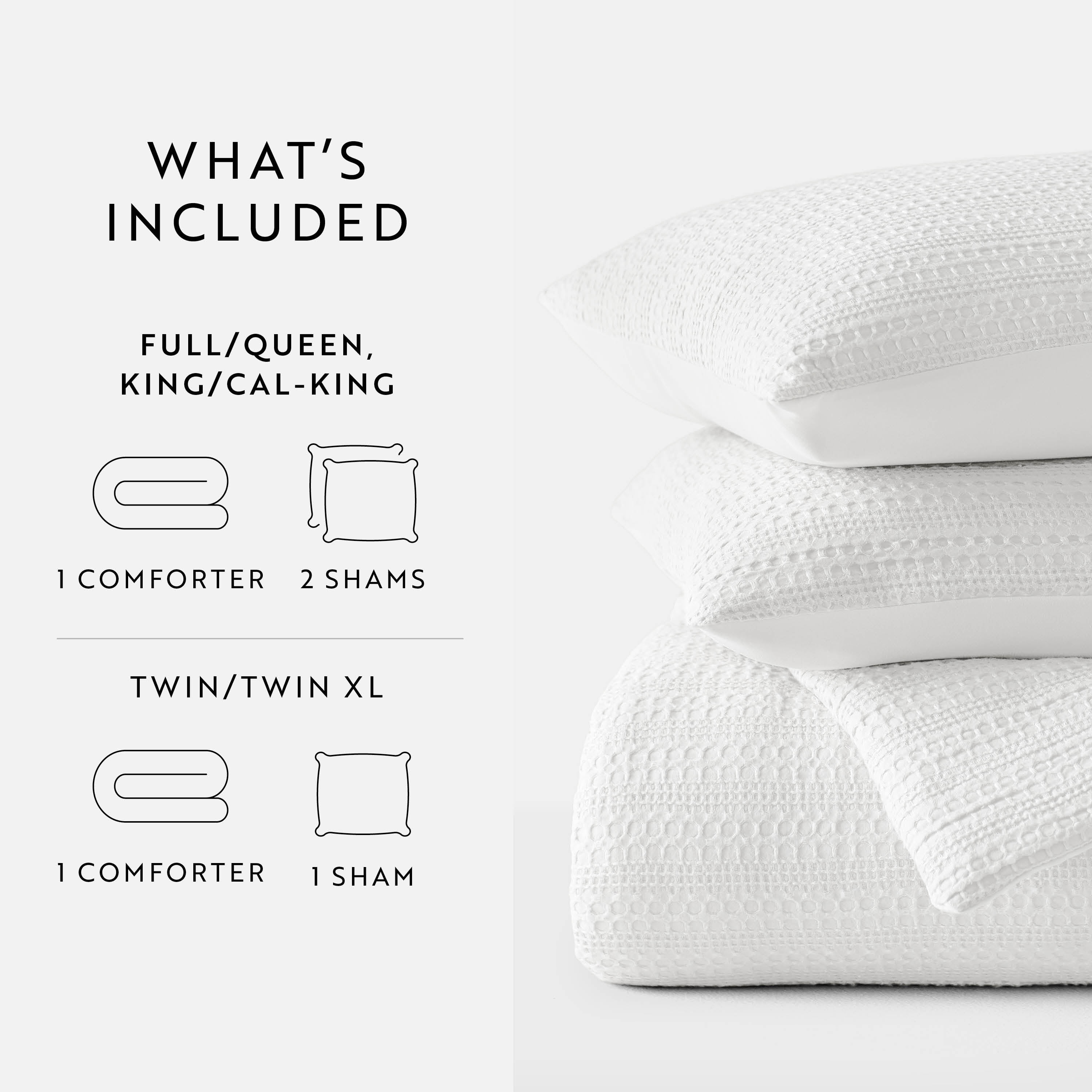 Noble Linens 3 Piece White Waffle Textured All Season Down-Alternative Comforter Set, King/Cal King