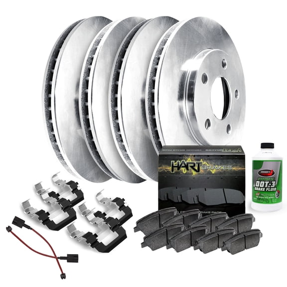 Hart Brakes Front Rear Brakes and Rotors Kit |Front Rear Brake Pads| Brake Rotors and Pads| Semi Metallic Brake Pads and Rotors| Hardware Kit and Brake Sensor - RBBC.63214.52