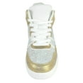 thumbnail image 4 of La Sheelah Flat Women High Top Fashion Sneakers Chelsea Shoes Lace Up Rhinestone Bling Sparkly Studs RICH-42 Gold / White 6, 4 of 5