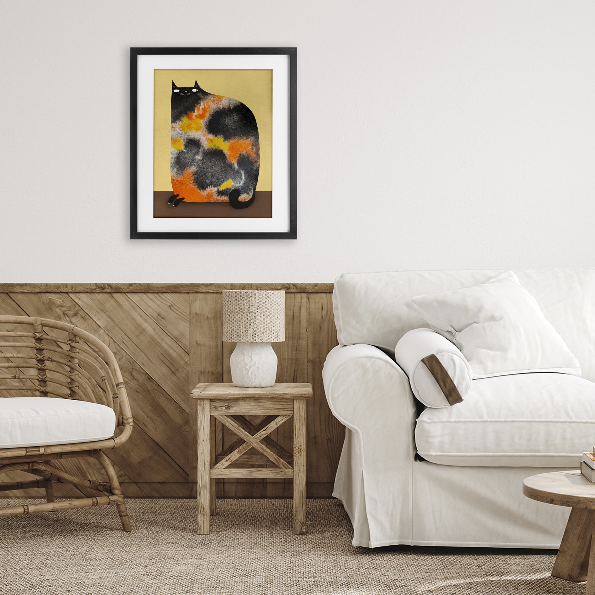 Stupell Industries Diluted Calico Cat Black Framed Print Under Glass, design by Gabriela Avila