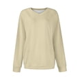 thumbnail image 4 of Dasayo Long Sleeve Ladies Tops and Blouses Beige V-Neck Loose Fit Solid Pullover Sweatshirts Womens Blouse S, 4 of 5