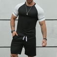thumbnail image 6 of VBTAPA Mens Muscle Workout Sets Raglan Short Sleeve T Shirt and Shorts Set Color Block 2 Piece Casual Sports Outfits Fashion Summer Tracksuit Black XL, 6 of 7