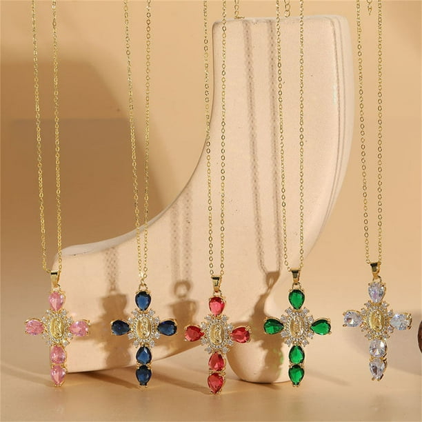 Collar de ópalo bañado en oro con colgante de circonia - Cadena de cobre de 18 pulgadas para mujer, longitud de clavícula, regalo para ella