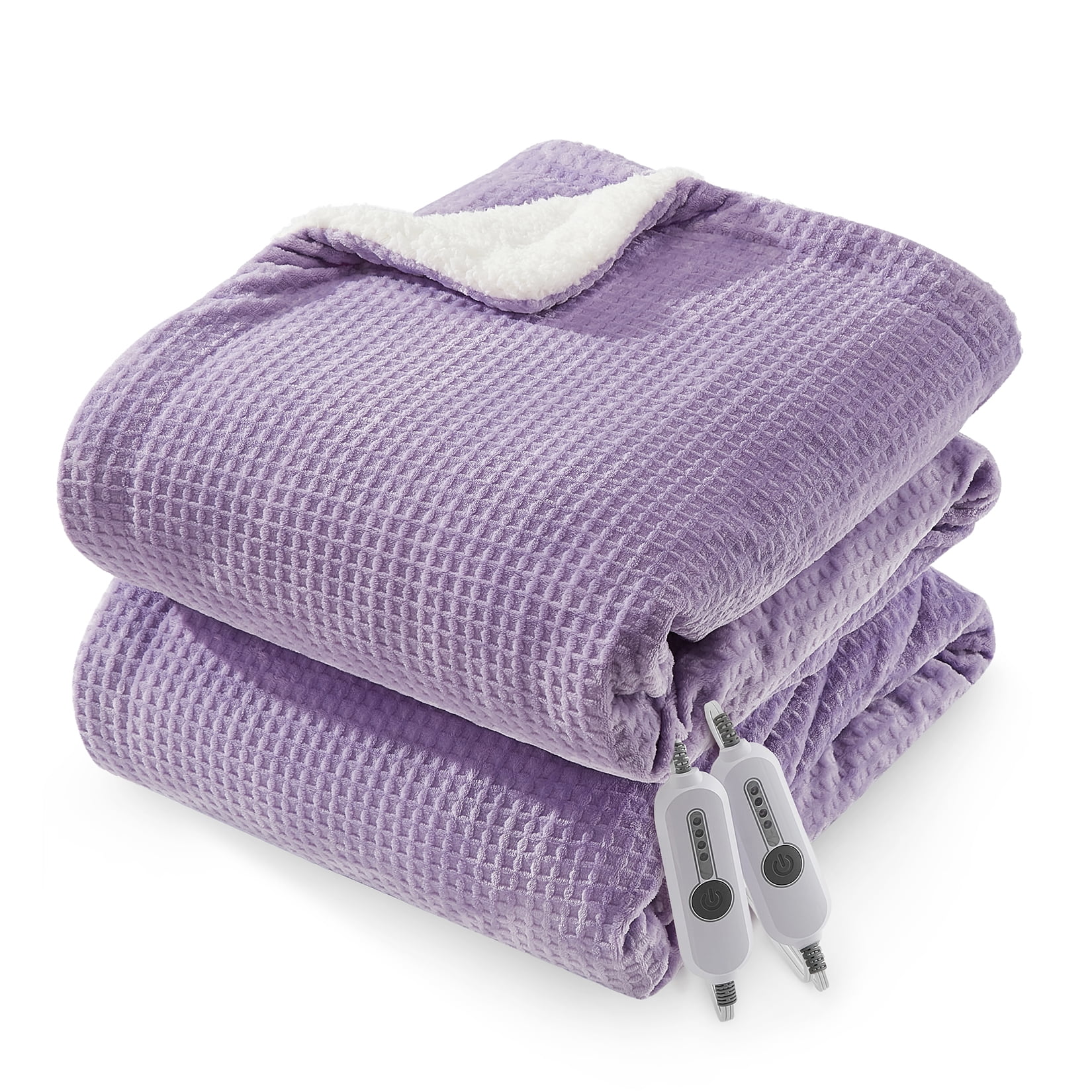 Heated Blanket Queen Size 84"x90", Waffle Electric Blanket with Dual Control, 4 Heating Levels & 10 Hours Auto Off, Machine Washable, Violet