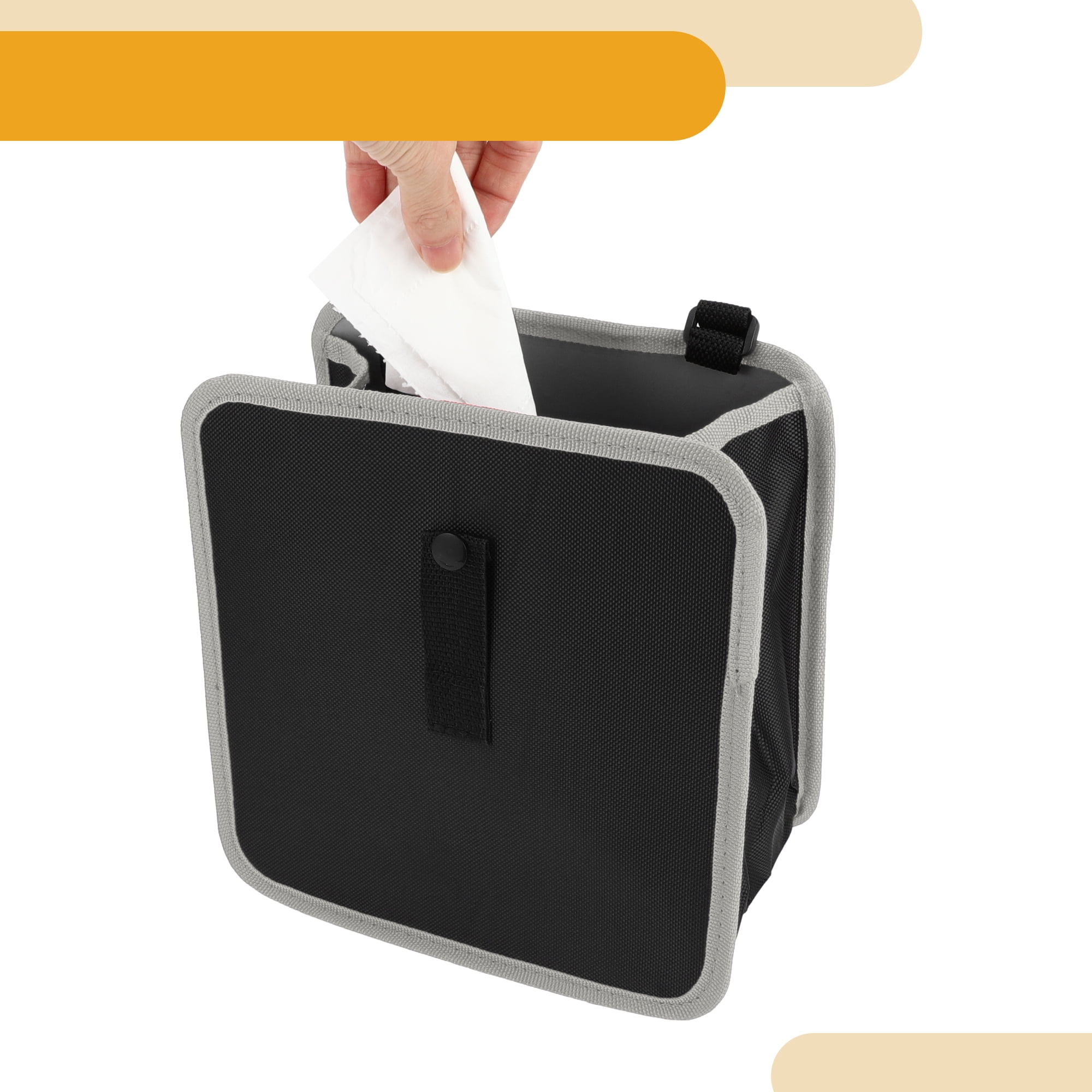 Unique Bargains Car Can Auto Trash Bin Folding Oxford Cloth 9.1"x5.1"x9.1" Black Gray
