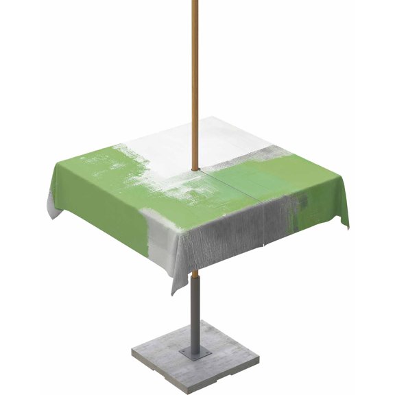 Fsddascl Sage Green Grey Outdoor Tablecloth - 54x54 Inch Square Dining Table Cover, Oil Painted Geometric Abstract Modern Waterproof Outdoor Table Cloth with Umbrella Hole & Zipper for Picnic/Patio