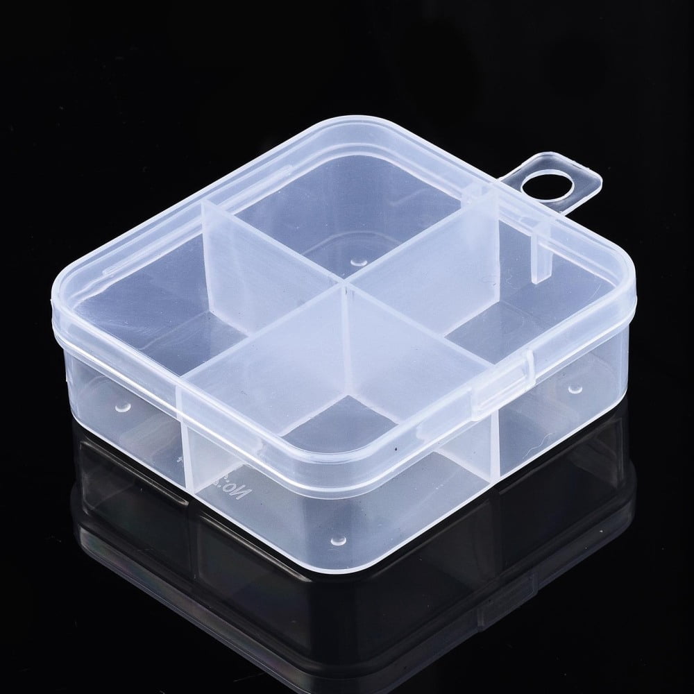 20pcs Square Polypropylene(PP) Bead Storage Container 4 Compartment Organizer boxes with Hinged Lid for Jewelry Small Accessories Clear 7.3x6.9x2.4cm