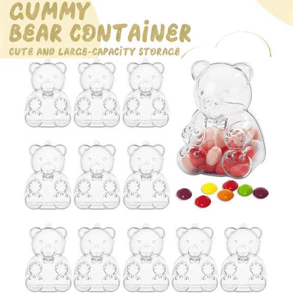 Mini Gummy Bear Container for Valentine's Day - 2.75inch Clear Plastic Bear Shaped Gummy Bear Storage Box, Cute Mini Candy Boxes for Valentine Gift & Birthday Party and Favors 12pcs white