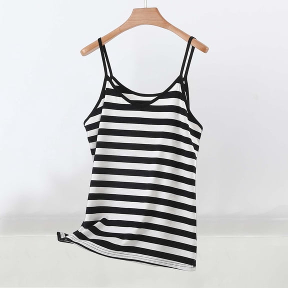 Mifsaly Striped Camisole Women Spaghetti Straps Summer Tops V-Neck Sleeveless Casual Cami Slim Fit Stretchy Lightweight Basic Tee Layering Going Out Shirt M