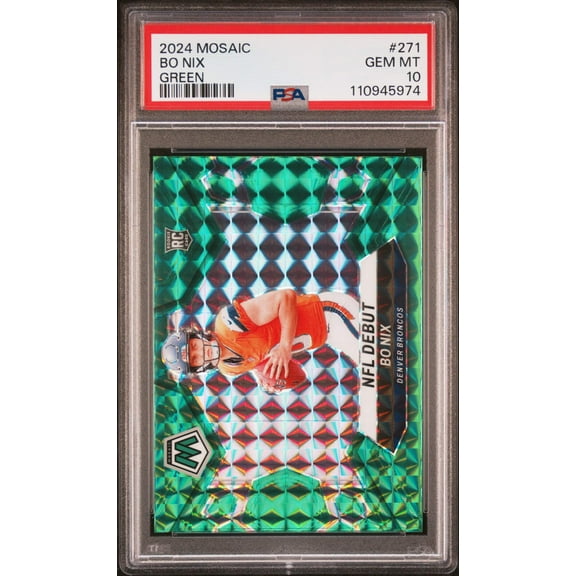 Graded 2024 Panini Mosaic Bo Nix #271 Green Rookie RC Football Card PSA 10 Gem Mint