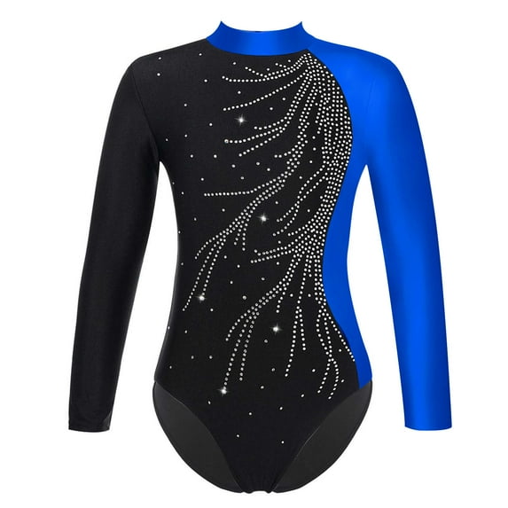 YONGHS Kids Girls Sparkly Ice Figure Skating Leotard Gymnastic Bodysuit Dancewear 6-16 A Blue 14
