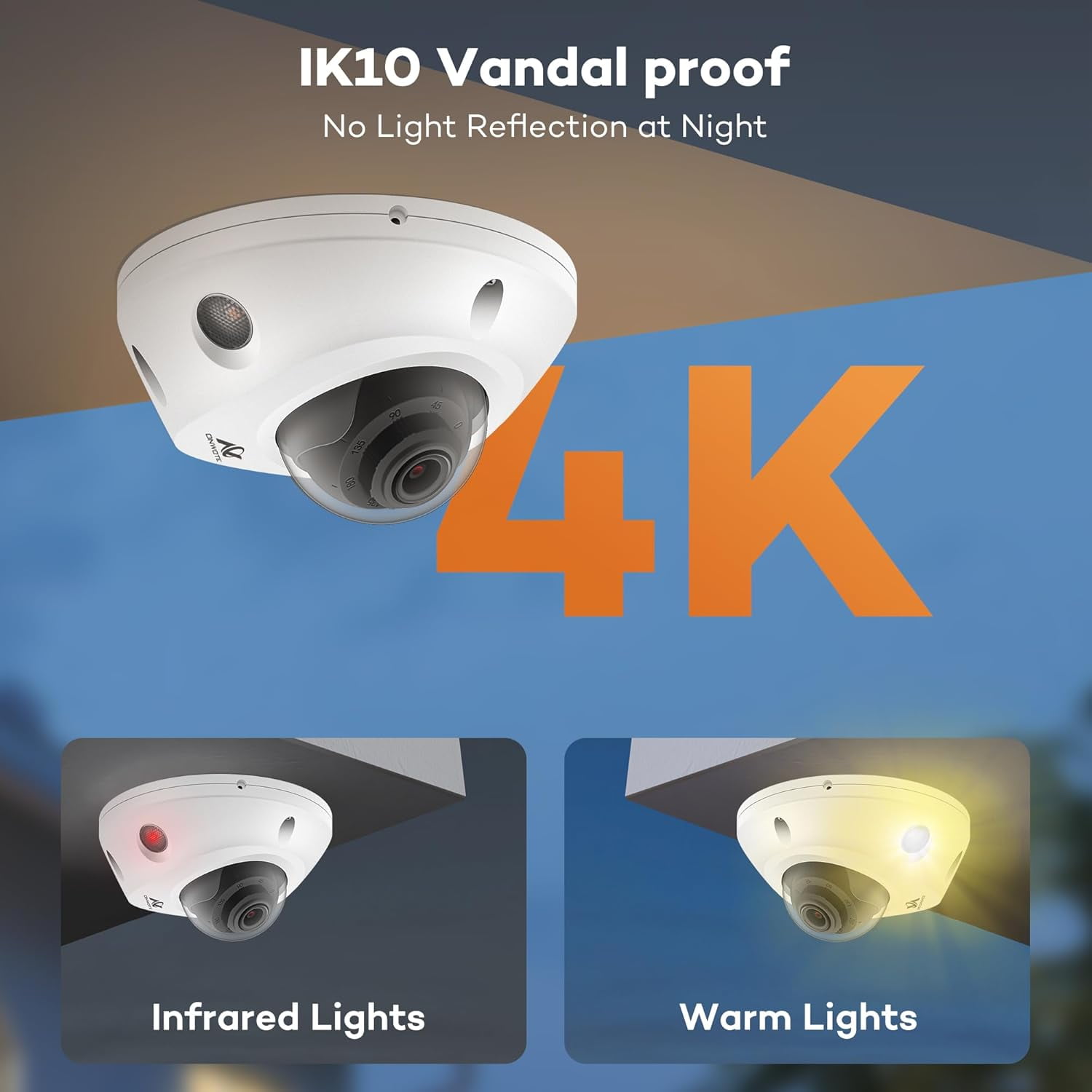 ONWOTE 4K 8MP PoE IP Security Camera Outdoor Dome, Vandal Proof IK10, 3840x2160 8 Megapixels, 134° Wide View, AI Human Vehicle Detection, Commercial Wired Camera for Business