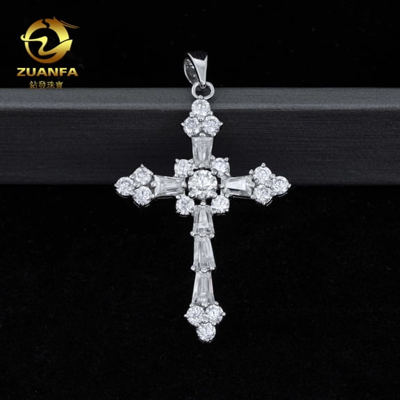 Cross Pendant S925 Silver D Color VVS Moissanite Full Sterling Silver Hip-Hop Trendy Brand Necklace Accessory Seconds Better Than Diamond Test Pen