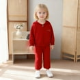 thumbnail image 2 of IVEYRTF Girls Solid Color Hooded Sweater and Pants Set Long Sleeve Casual Two-Piece Outfit Fall Winter Comfortable Loose Trousers for Everyday Wear(Red,5-6 Years), 2 of 4