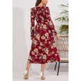 thumbnail image 4 of Scoop Neck Shirred Floral Print Dress for Women Mid-Calf Length Red Small, 4 of 4