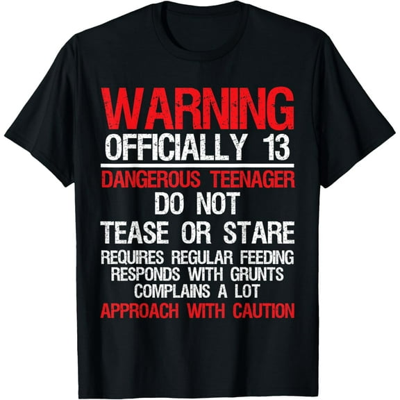 13 Years Old Warning Dangerous Teenager 13th Birthday T-Shirt