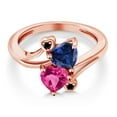 thumbnail image 3 of Gem Stone King 18K Rose Gold Plated Silver Blue Created Sapphire Pink Created Sapphire and Black Diamond Ring for Women (1.63 Cttw, Heart Shape 6MM, Gemstone September Birthstone, Size 7), 3 of 6