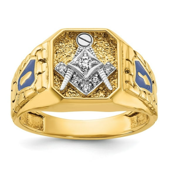 Auriga Fine Jewelry 10K Two-tone Gold Men's with Blue Enamel and Diamond Blue Lodge Master Masonic Ring Size 10