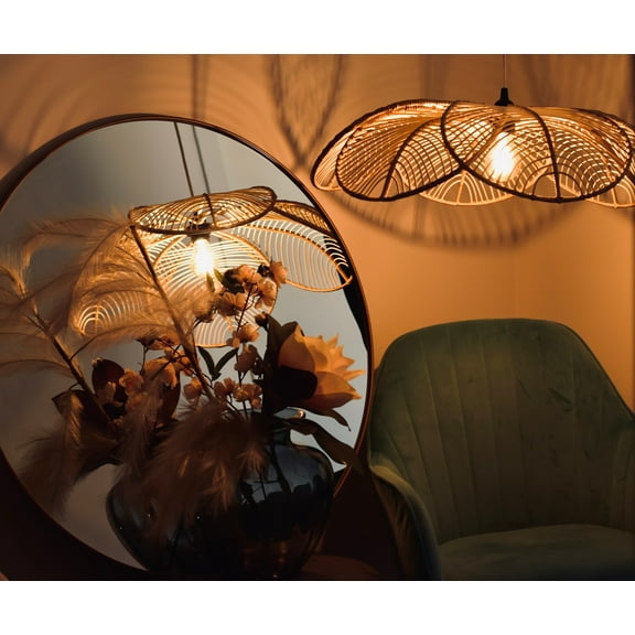 Jarri Lights Lotus Flower Rattan Lampshade Handcrafted | Pendant Lamps | Hanging Ceiling Lights