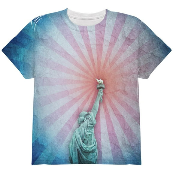 4th of July Spirit Of Liberty Statue All Over Youth T Shirt Multi YLG