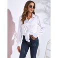 thumbnail image 5 of Satin Blouses for Women Silk Button Down Shirts Long Sleeve Business Casual Tops White L, 5 of 7