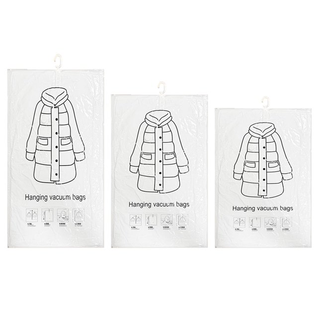 FUYPSE 2026 New Arrivals Home Textile Storage Furniture Pack of 3 Hanging Vacuum Bags for Clothes Extra Thick PA + PE Material Double Zip Seal 360° Hooks Saving