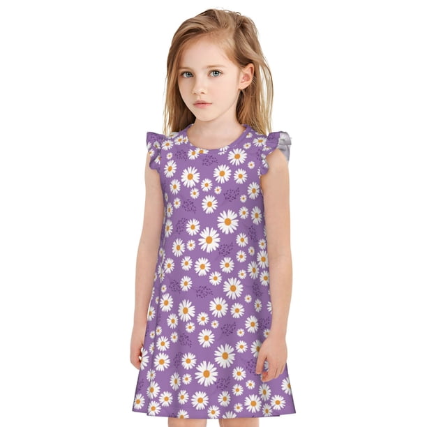 Balery Daisies Flowers Camisón de princesa para niñas, pijama de algodón con mangas abullonadas, suave y bonito.-XX-Large