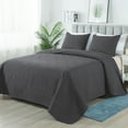 thumbnail image 6 of Quilt Set Queen Size - Lightweight Quilts Summer Bedspreads for All Season 3 Piece (1 Quilt, 2 Pillow Shams) - Dark Grey, 6 of 7
