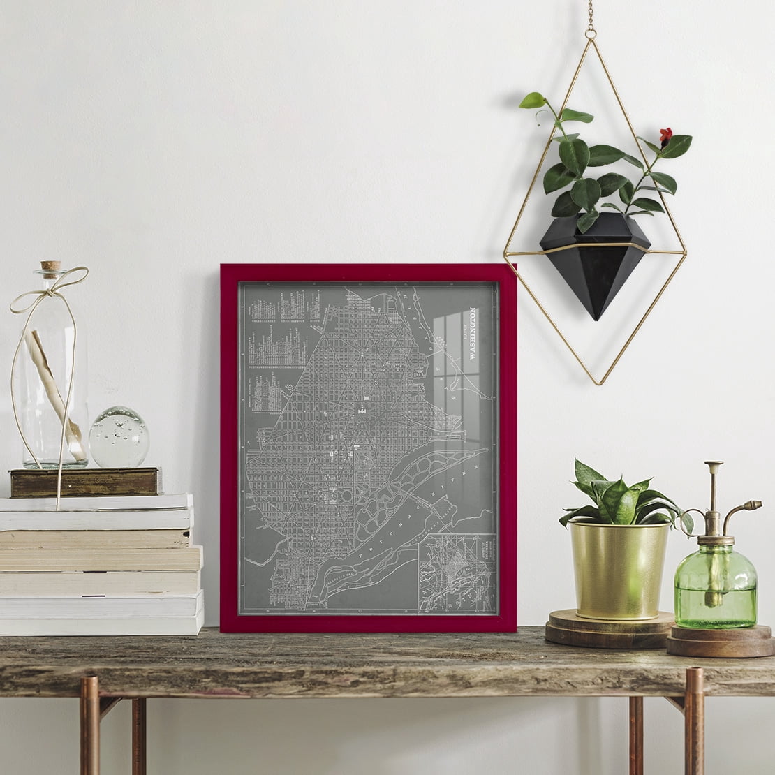 City Map of Washington D.C. -Framed Print w/glass-Cherry Red