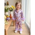 thumbnail image 4 of Cjfdfy Toddler Baby Girls Halloween Silk Pajamas Set Pumpkin Ghost Goose Print Fuzzy Trim Long Sleeve Tops And Pants Nightwear Cute Halloween Fall Winter Pajamas 1-6Y, 4 of 9