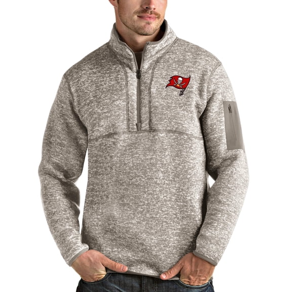 Men's Antigua Oatmeal Tampa Bay Buccaneers Fortune Quarter-Zip Pullover Jacket