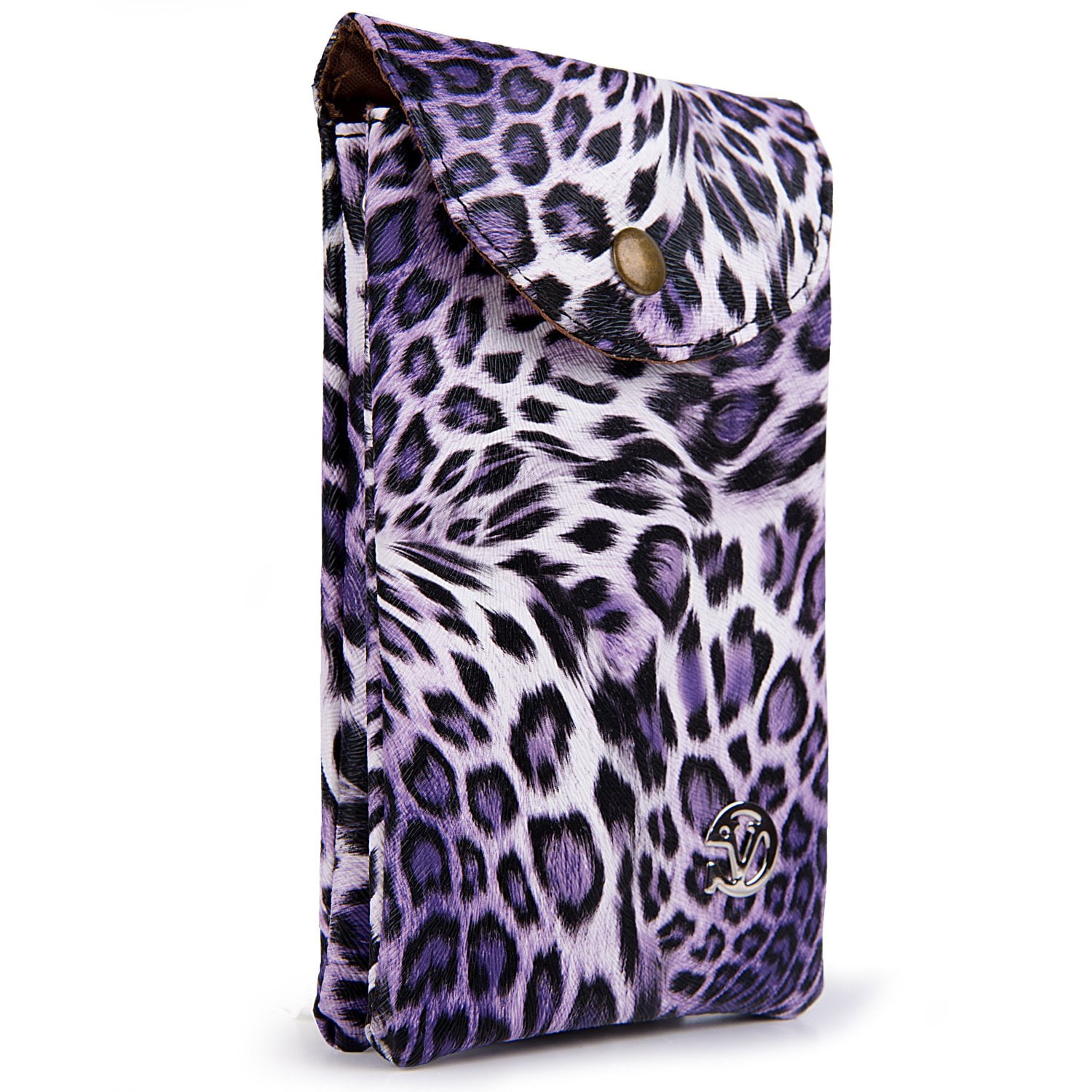 3-PACK: Universal Travel Crossbody Pouch (Purple Leopard) fits Smartphones up to 6.1-inch - Vegan Leather with Removable Shoulder Strap and Magnetic Button Closure