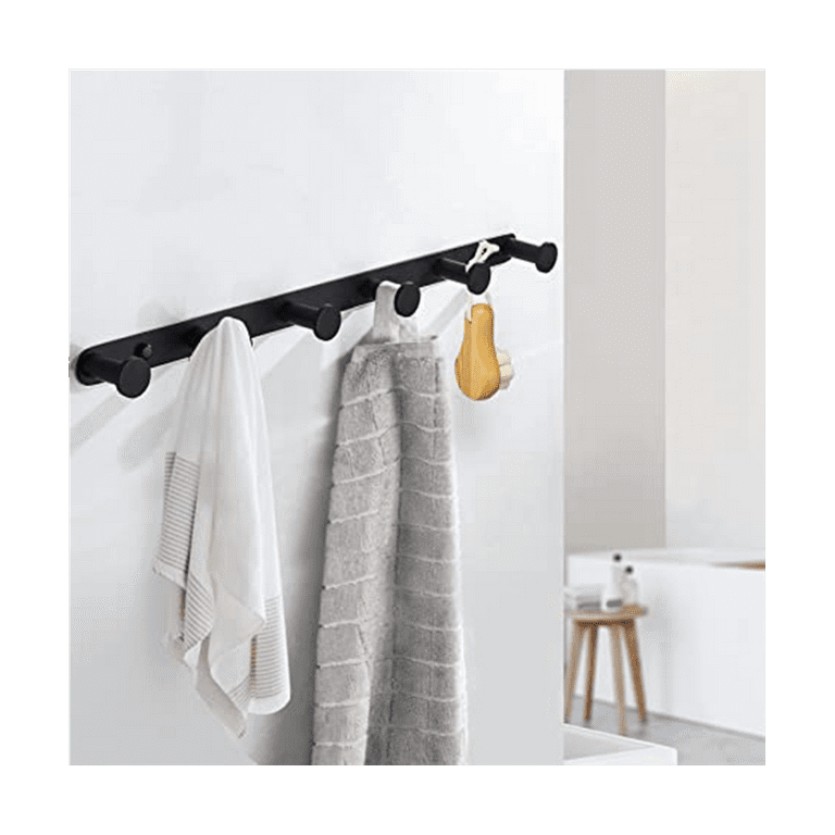 Black Towel Hook, Bathroom Wall Hook Rack with 6 Hooks Bedroom