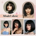thumbnail image 3 of Phocas Short Black Bob Wigs for Women Short Straight Bob Wig with Bangs Heat Resistant Fiber Hair 10Inch, 3 of 9