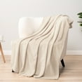 thumbnail image 6 of PAVILIA Soft Fleece Ivory Cream Throw Blanket for Couch, Lightweight Plush Warm Blankets for Bed, Fuzzy Cozy Flannel Blanket Throw for Sofa, Travel, Jacquard Pattern, Ivory/Cream, Twin, 60x80 inch, 6 of 8