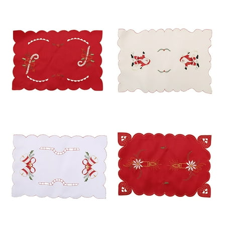 

Frcolor 4pcs Christmas Embroidered Eat Mat Christmas Dining-table Decoration Santas Bell Candle Walking Stick Embroidered Placemat Christmas Dinner Mat Christmas Desktop Adornments Random Style