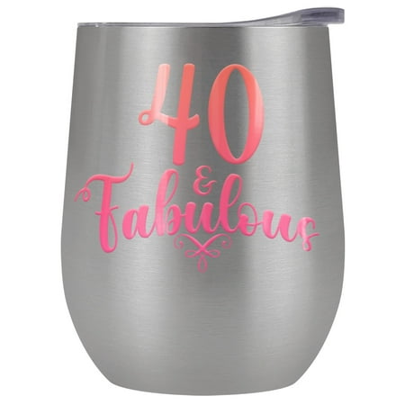 

40 And Fabulous 12 oz Stemless Tumbler Stainless Steel Travel Cup|Lake Tumbler|Insulated with Leak Resistant Slide-Lock Lid