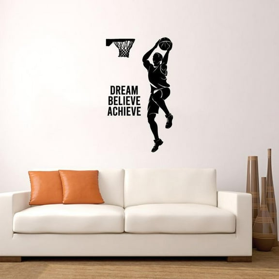 Dream Believe Achieve - Motivational Life Quote Vinyl Wall Sticker Art Decal Sports Basketball Boy Kids Room Design Bedroom Basketball Sports House Home Decor Stickers Decoration Size (20x18 inch)