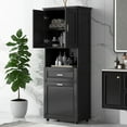 thumbnail image 2 of 5-Tier Tall Storage Cabinet with Laundry Basket, Drawer & Adjustable Shelves, Bathroom Cabinet Floor Cabinet with Doors for Living Room, Bathroom, Black, 2 of 9