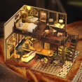 thumbnail image 2 of Mini and Furniture Doll House Set, Mini 3D Wooden Doll House Craft Model with Dust Cover, Valentine's Day Birthday Gift Creative House (Time Impression), 2 of 4