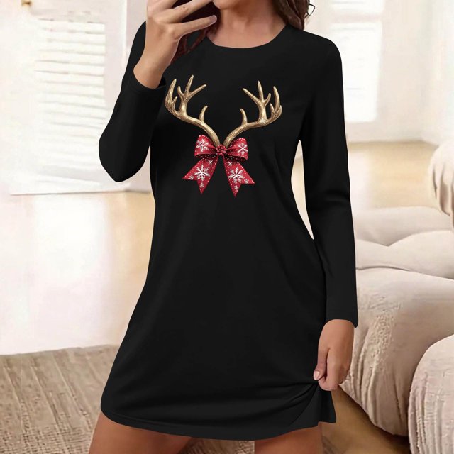 Camisón corto de manga larga y cuello redondo para mujer, bata de baño holgada de invierno para el hogar, bata de poliéster para mujer.