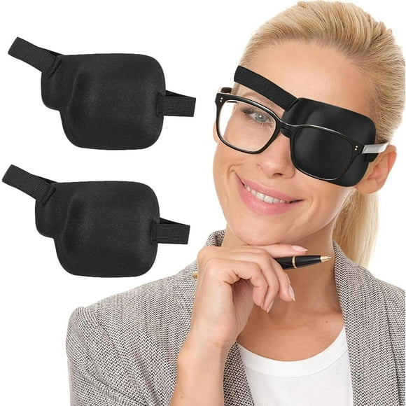AMZVIO 2PCS Eye Patches for Adults,3D Medical Ajustable Eyepatch for Amblyopia Lazy Eye After Eye Surgery,Large Black (Left-2pcs)