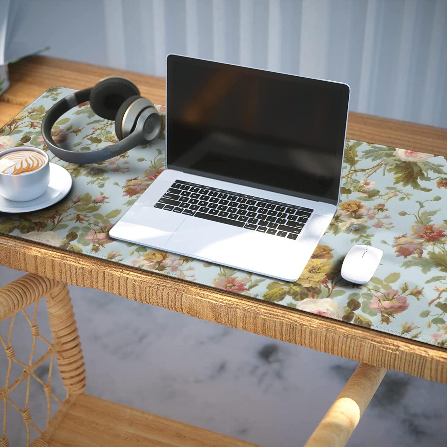 Long Mouse Pads for Desk,Pioneer Flower Floral Print Pattern Desk Mats on Top Of Desks, Desk Mouse Pad Extra Large with 3mm Non-Slip Base and Stitched Edge for Gaming,Office,Work,Home 35.4"x15.7"