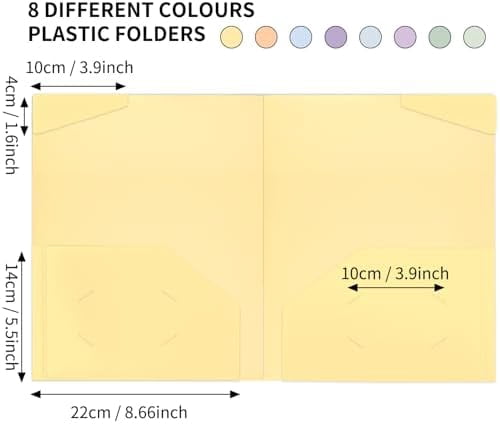 Quivanta 32pcs Plastic Folders with Pockets, Heavy Duty Pocket File Folders, 2 Pocket Folders with 2 Business Card Holder, 8 Colors, Letter Size, A4 Size, for Office School Filing Supplies