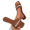 thumbnail image 6 of KIJBLAE Women's Rhinestone Trim Single Band Flat Sandals, Solid Color Open Toe Fashion Comfort Casual Summer Beach Outdoor Slippers Brown 36, 6 of 8