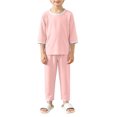 thumbnail image 2 of TIREOW Kids Loungewear 2 Piece Set Contrast Trim Round Neck Three Quarter Sleeve Top and Long Pants Boys and Girls Sleepwear Set, 2 of 5