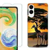 For Samsung Galaxy S25 Edge 5G Protective Shockproof Phone Case with Tempered Glass Screen Protector, by OneToughShield - Giraffe Sunset