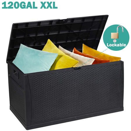Seizeen Deck Box for Outside 120 Gallon  XXL Outdoor Storage Box for Cushions/Pool Accessories  Waterproof Patio Storage Furniture for Outdoor Garden Poolside  Black